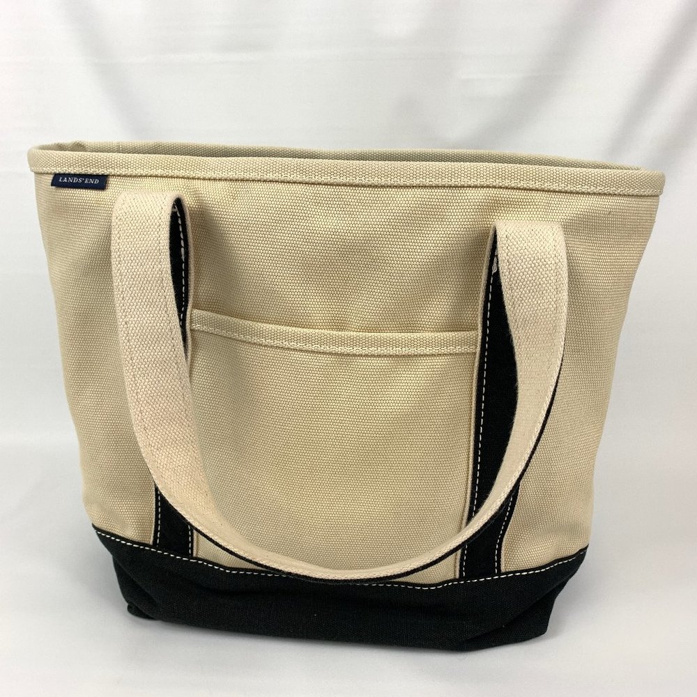 Lands' End Canvas Tote Bag Medium Zip Top Natural